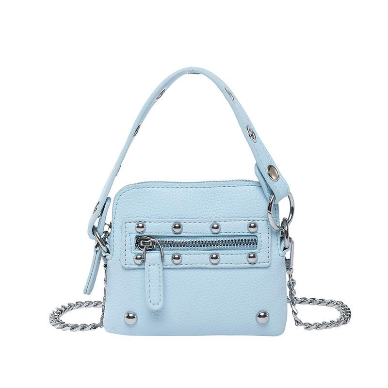 Fashion Solid Color Rivet Decoration Women Casual Mini Shoulder Chain Bag For Casual Outings