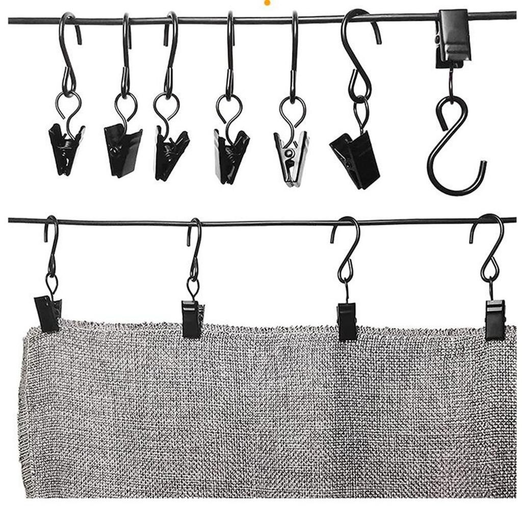 10pcs mini Hanging Multi-functional Storage Metal Hook Curtain Clip, Shower Curtain Hook Clip Outdoor Hanging Decorative Hook Clips