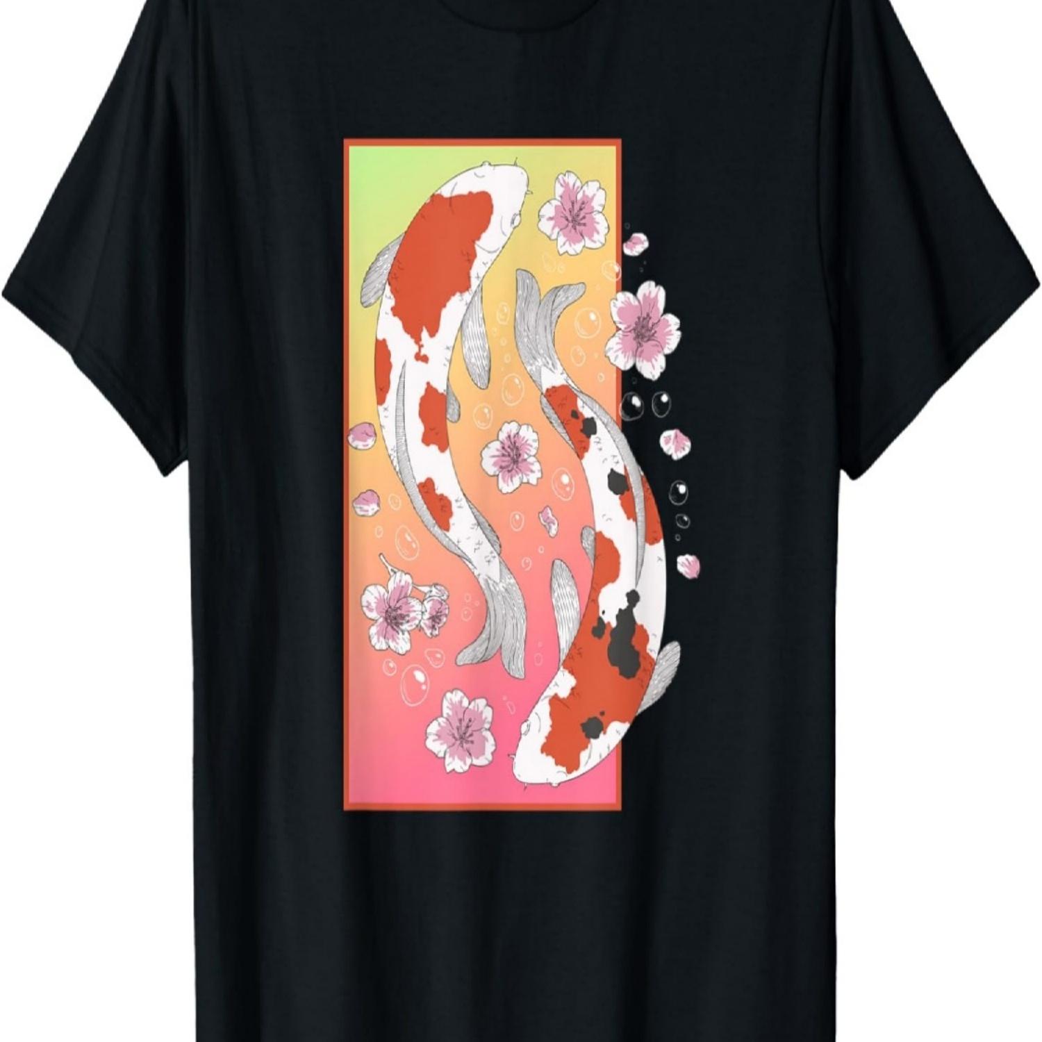 Koi Carp Fish With Cherry Blossom Nishikigoi Fish T-Shirt S