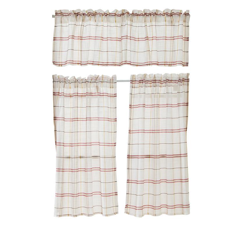 Kitchen Curtains Linen Plaid Yarn Piercing Rod Finished Linen Curtains