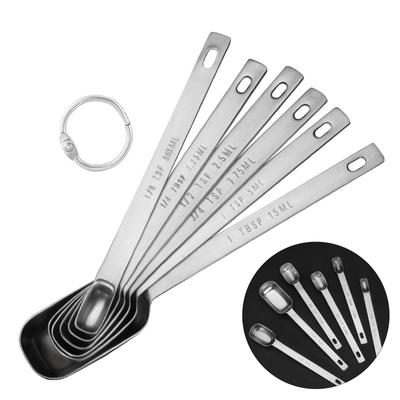 Set mit 6 Messlöffeln aus Edelstahl Metall-Teelöffel mit Abstreifer für präzises Backen und Kochen Küchenzubehör
