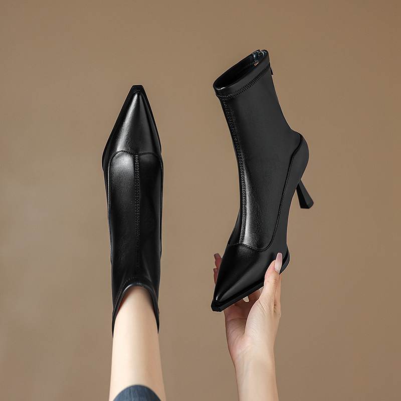 Krazing Pot Microfiber Autumn Winter Shoes Stiletto Thin High Heels Big Size 40 Modern Boots Pointed Toe Keep Warm Zip Ankle Boots