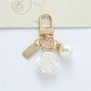 Trendy Pearls Heart Keychain Accessory Sturdy Heart Keychain With Pearls and Rose Charm For Social Event And Outings
