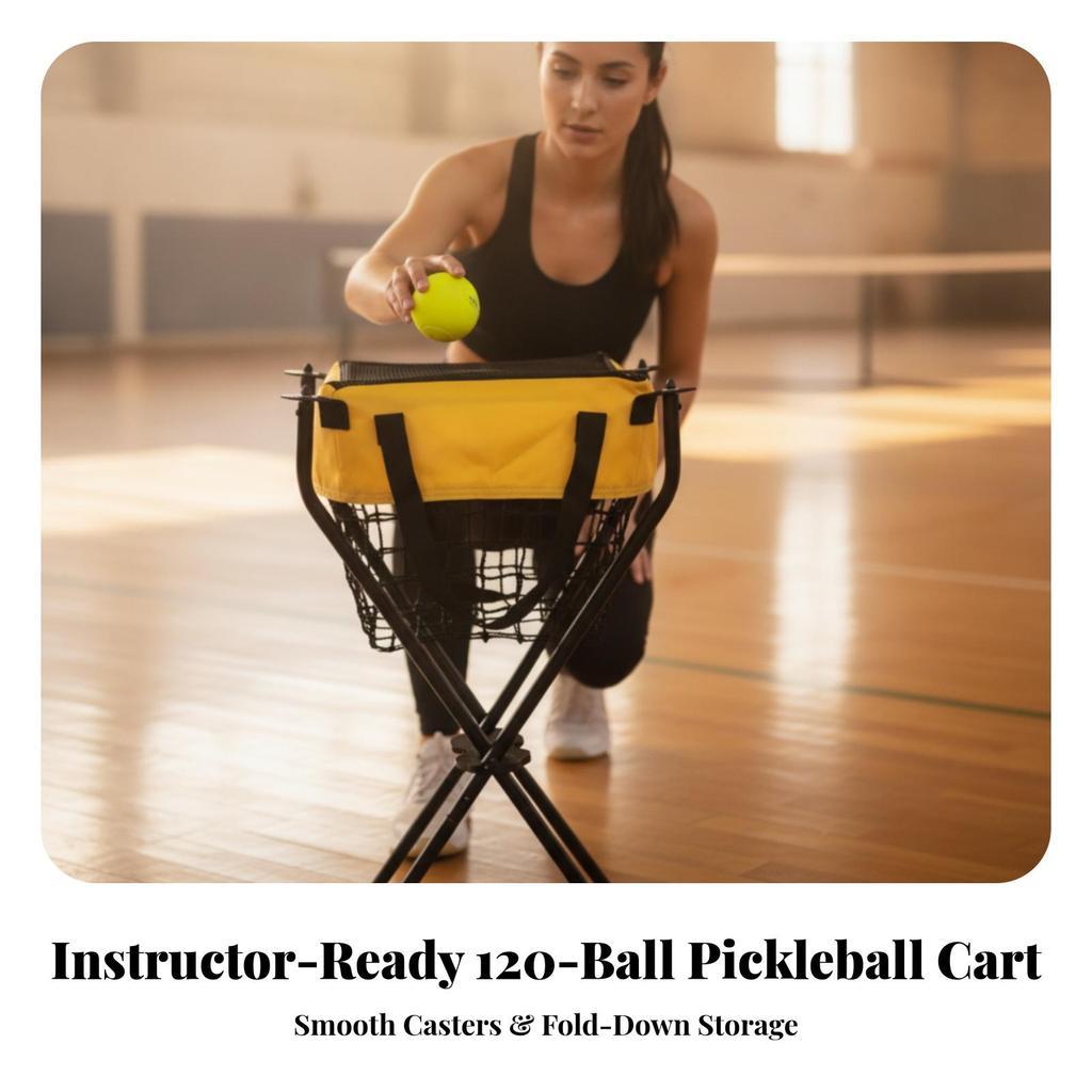 Pickleball Cart Foldable Ball with Wheels Stainless-Steel for Schools