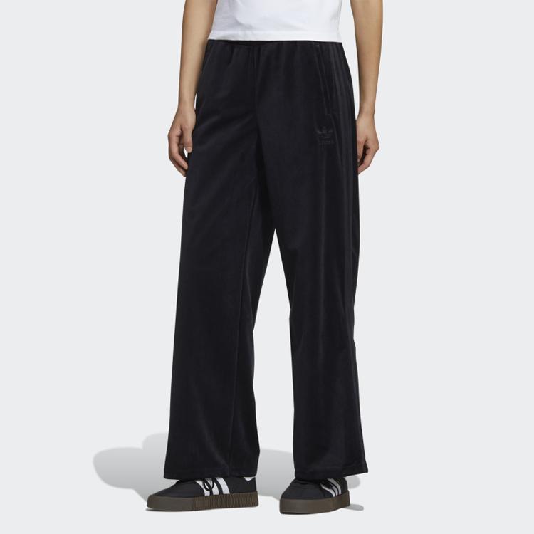 Adidas Originals Trefoil Track Pants Wide Leg Mid Rise Drawstring Knit Sports Pants Women Pants Black GV2926