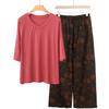 Pajamas Women's Spring and Summer New V-neck Short-sleeved Cotton and Linen Pants European and American Large-size Loungewear Two-piece Set