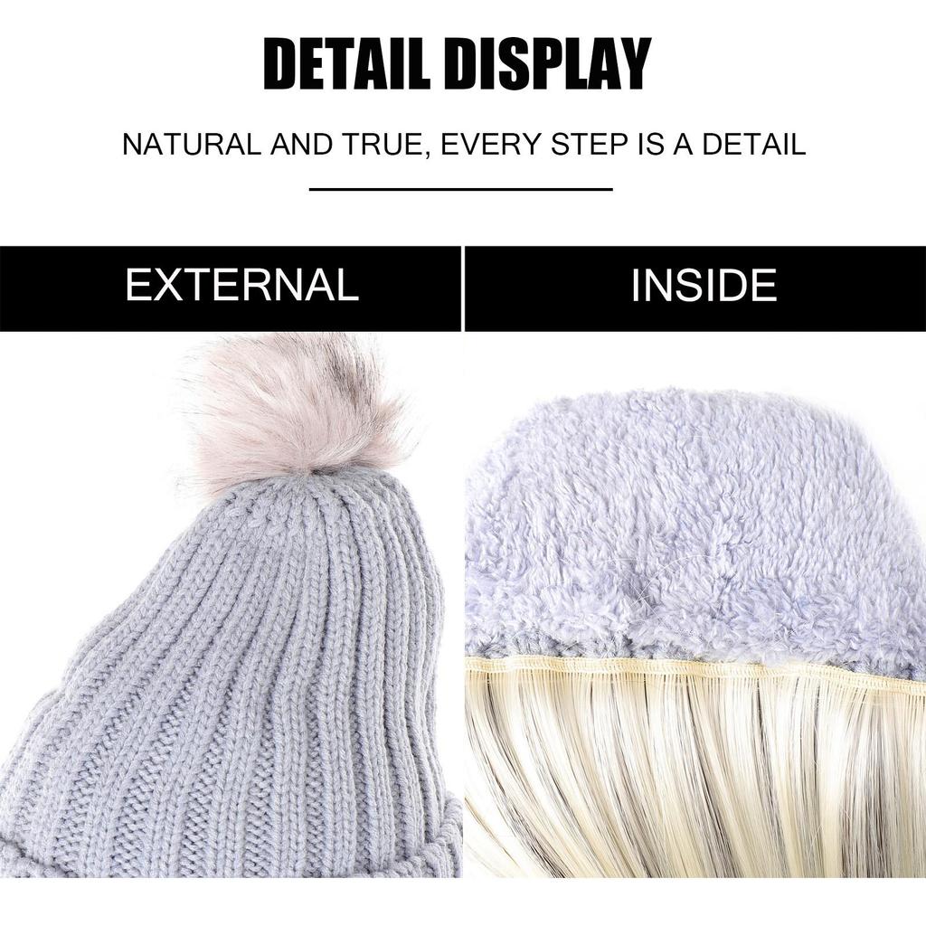 Women's Winter Wig Hat Knitted Hat Long Wave Straight Hair Synthetic Hat Wig