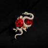 Retro Red Rose Golden Snake Brooch High-End Corsage Niche Temperament Rhinestone Pin Accessories