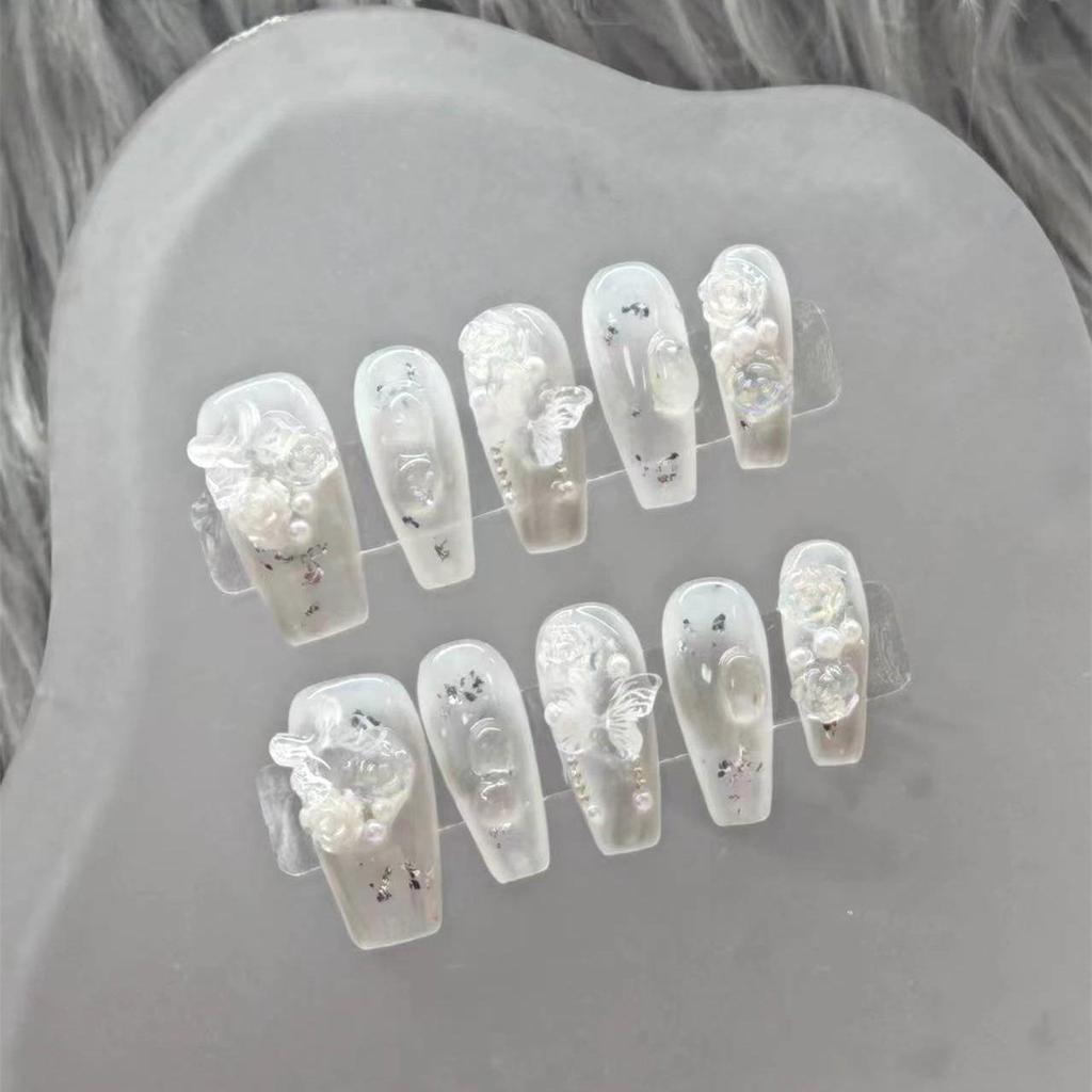 Handmade Camellia Butterfly Pearl Nail Stickers - Removable & Wearable