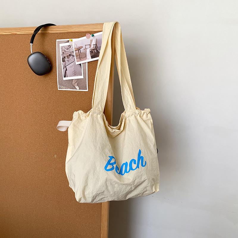 Casual Letter Bag Women's 2025 New Washed Cloth Bag Shoulder Large Capacity Tote Bag College Student Class Commuter Bag