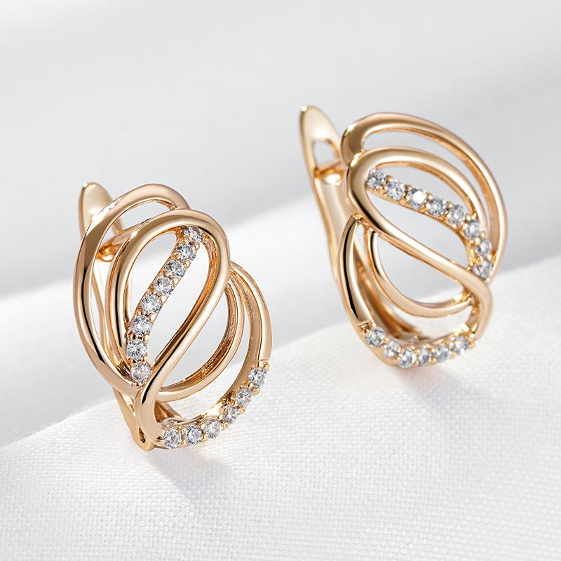 Wbmqda Simple Elegant Geometric Line Drop Earrings For Women 585 Rose Gold Color With White Natural Zircon  Daily Jewelry