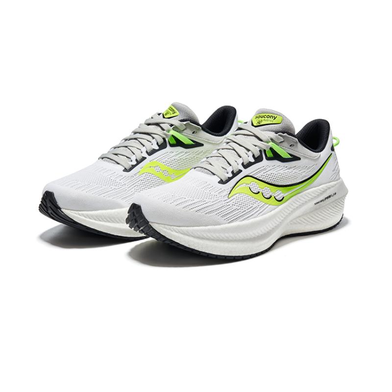 SAUCONY Triumph 21 Cushioning, Slip Resistant, Abrasion Resistant, Breathable Low Top Running Shoes Women's White Green Saucony S10881-75