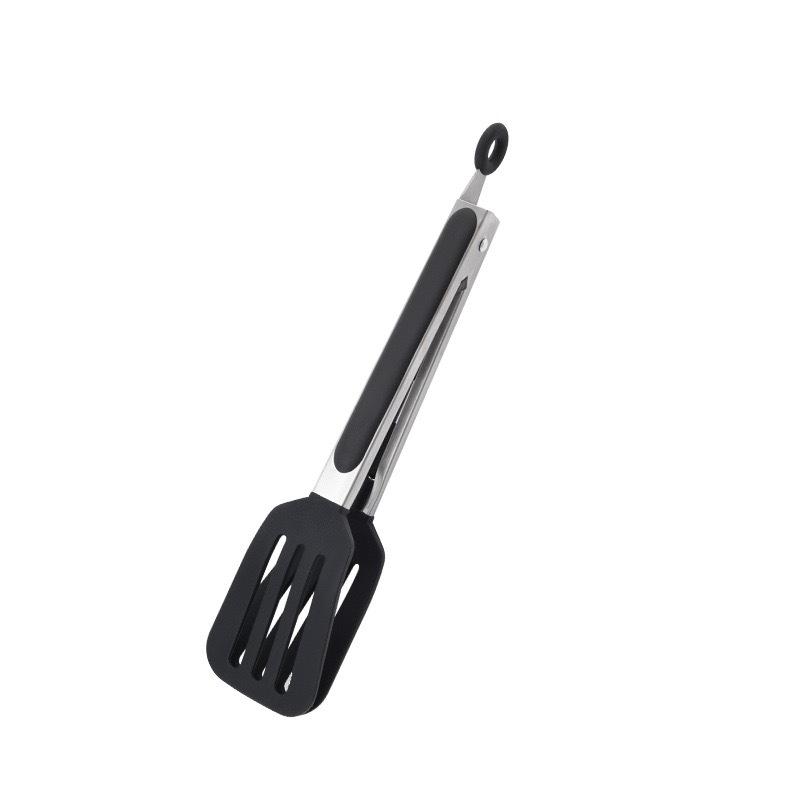 Silicone & Stainless Steel Heat-Resistant Food Tongs with Stand, 9" & 12" for BBQ, Steak, and Bread.