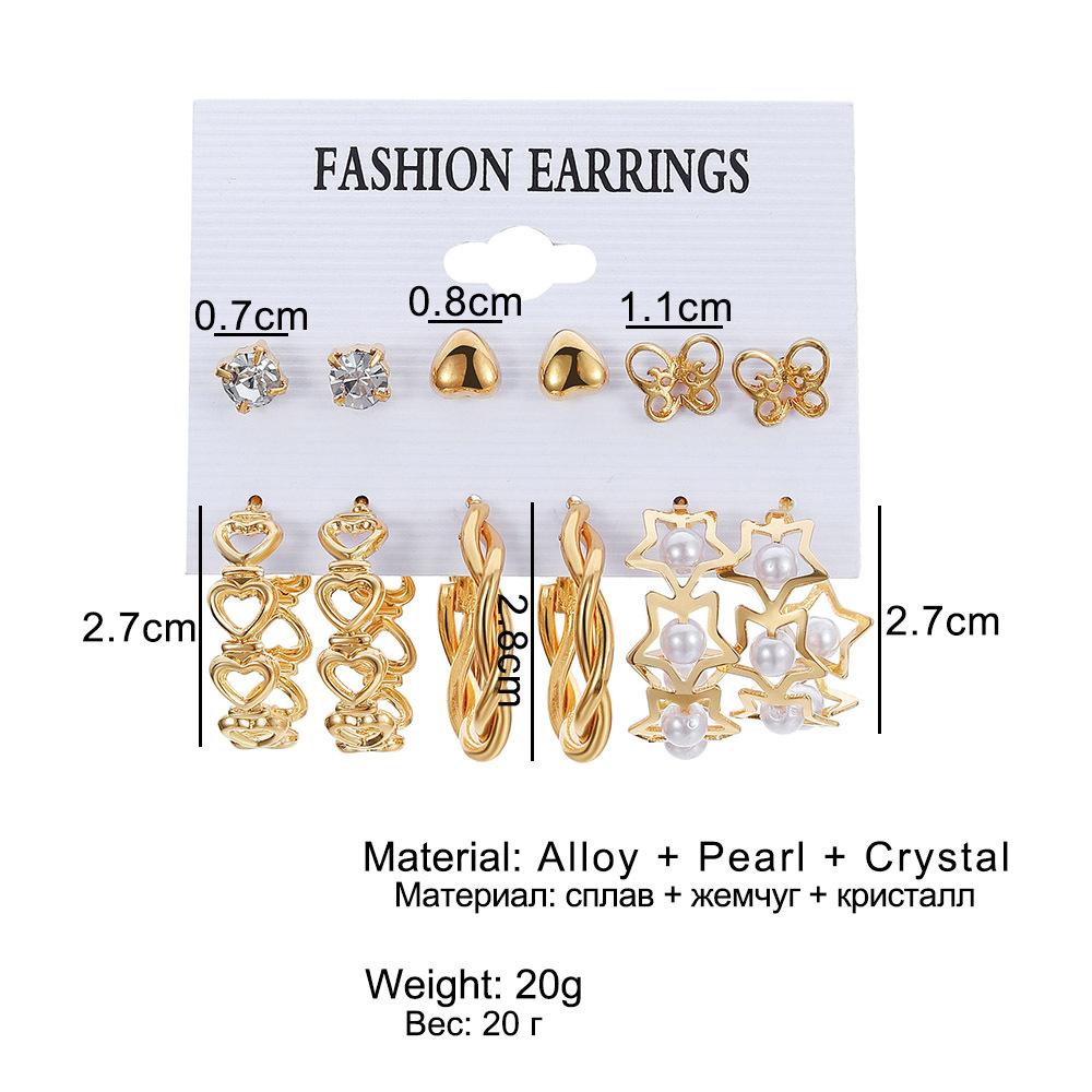 Inlaid Pearl Butterfly Earrings Premium Earrings Retro Metal 6 Set Earrings Combination Women