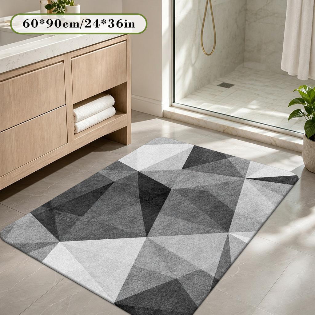1Pcs Anti Fatigue Kitchen Rugs Geometric Patchwork Gray White Print Waterproof Non Slip Thick Cushioned Mat