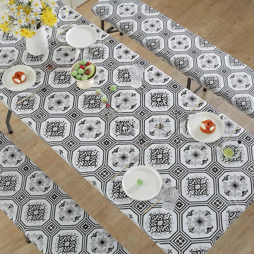 3PCS Disposable Tablecloth Red Black Checkered Table Cover Christmas Picnic Party Birthday Wedding Waterproof Desk Cloth Table