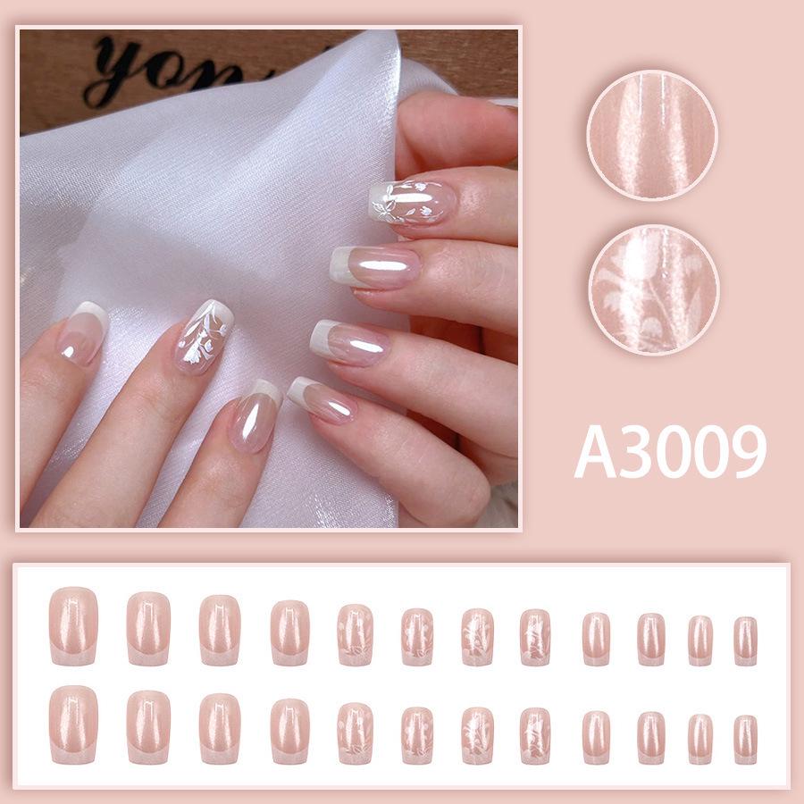 

Pearlescent Moonlight Lilac Nail Stickers – 24 Pcs High-End Short Wearable Set