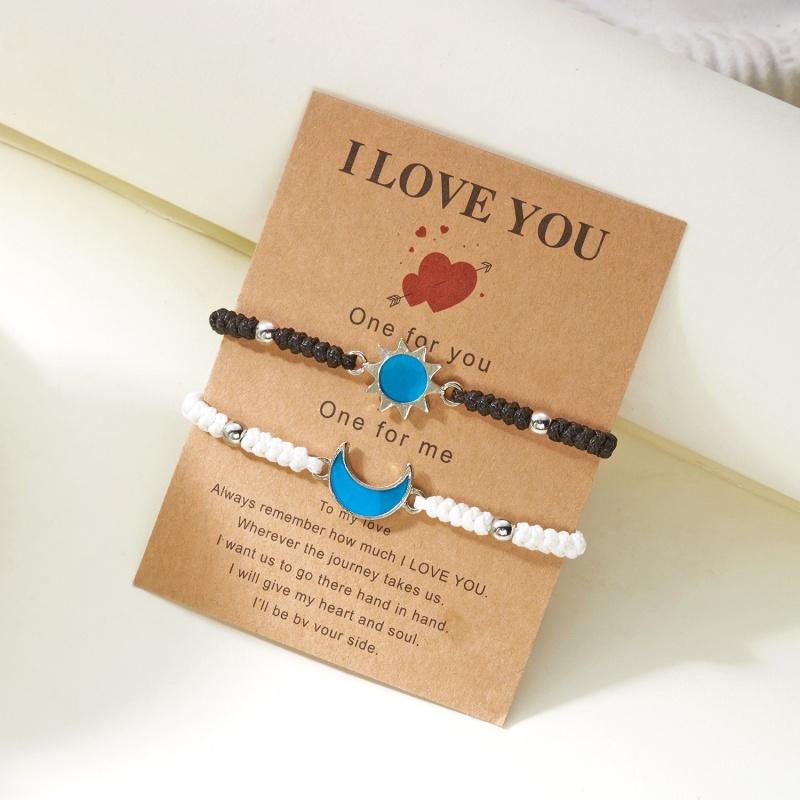 2 PCS Couples Bracelet for Women Lover Luminous Sun Moon Star Hand-woven Rope Bracelets Charm Friendship Girlfriend Jewelry Gift