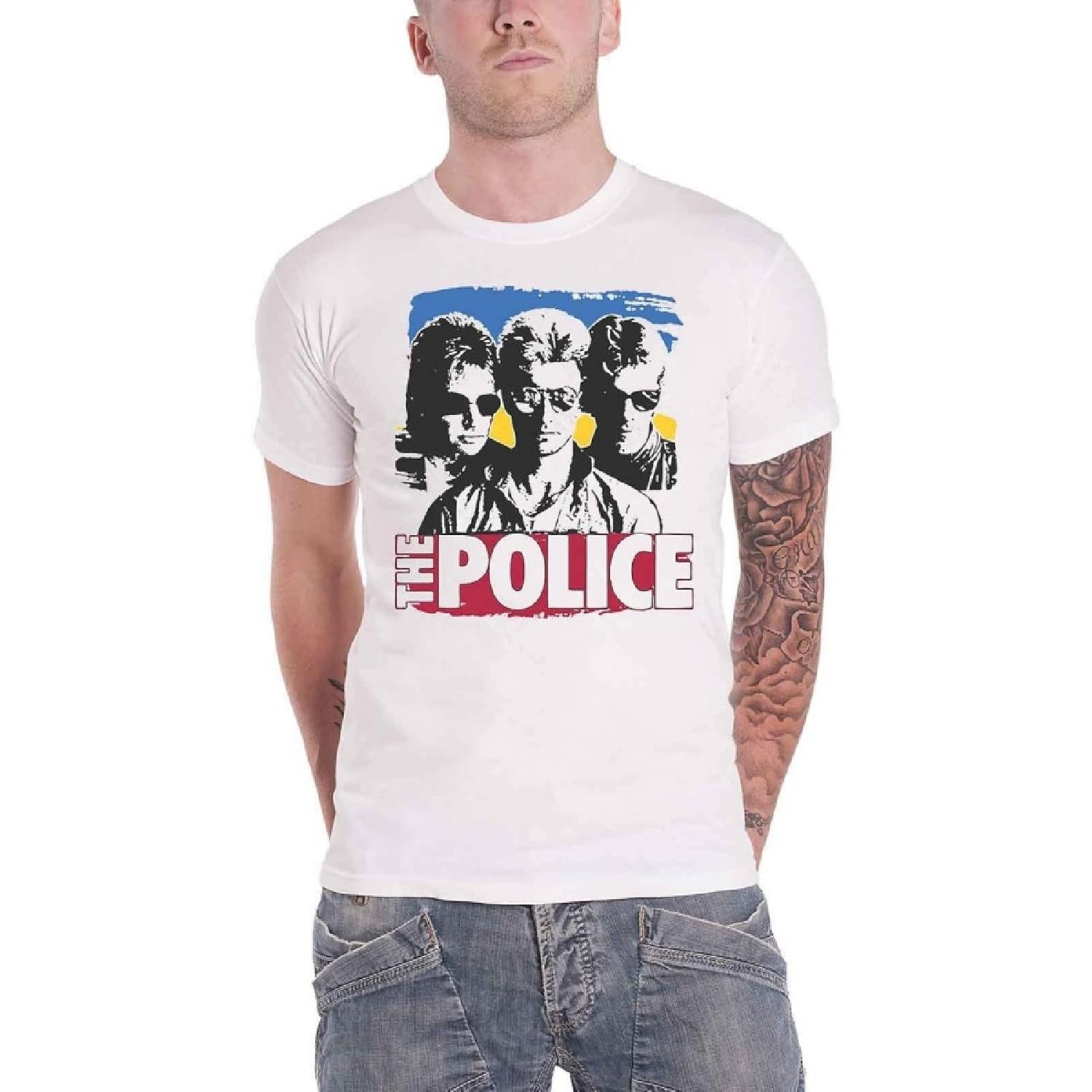 Футболка The Police Фото Группы Солнцезащитные Очки Логотип Новая Официальная Мужская Белая S