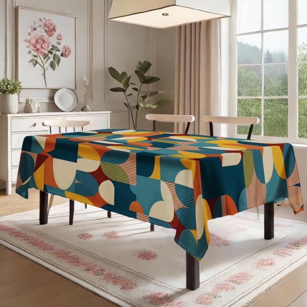 Abstract Geometric Rectangle Table Cloth for Table Decor Kitchen Dining Waterproof Reusable Tablecloth for Tables Party Picnic