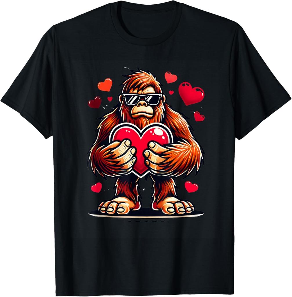 BEST! Funny Valentines Day Bigfoot Heart Sunglasses Sasquatch Tee S-3XL