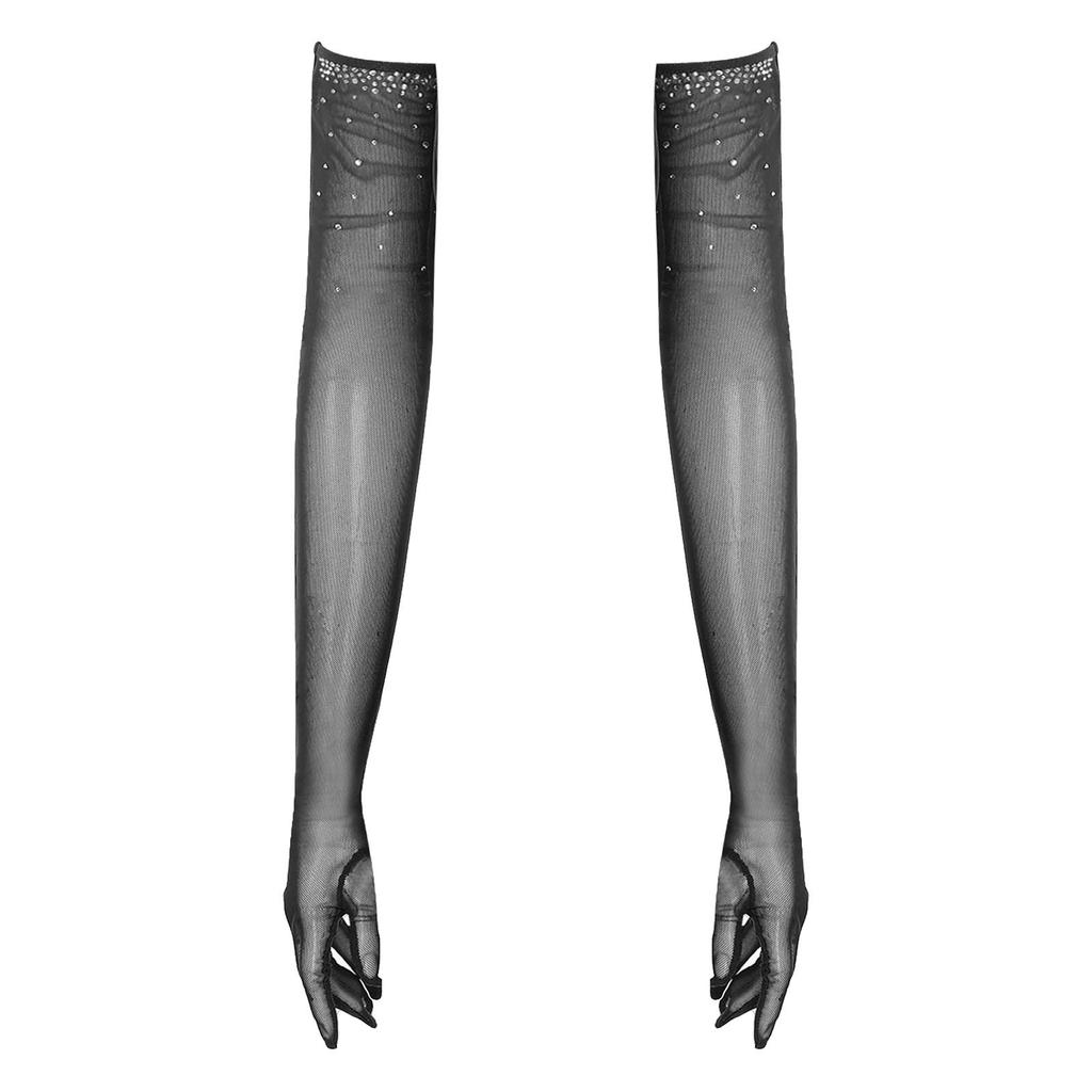 Dámské Jedna Pár Síťované Taneční Rukavice Třpytivé Kamínky Pět Prstů Plná Délka Rukavice Výkonnostní Doplněk