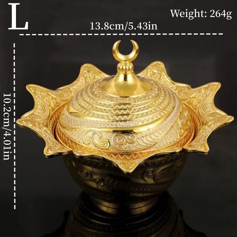 Middle Eastern -Style Fruit Tray,Alloy Engraving Spiral-Patterned Texture Home Cheese Food Plate,Date Palm Disc Table Decoration