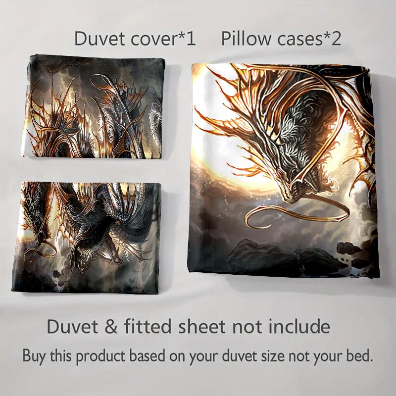Dragon Fire Illustration Bedding Duvet Cover Sets Duvet Covers Pillowcases Gifts (1 * Duvet Cover 2 * Pillowcases, Without Duvet Insert)