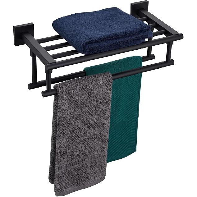 KOKOSIRI 20 Inch Towel Rail Towel Shelf with Double Towel Bars Bathroom Towel Rack Towel Holder Wall Mounted SUS 304 Stainless Steel, Brushed Nickel, 16 Inch