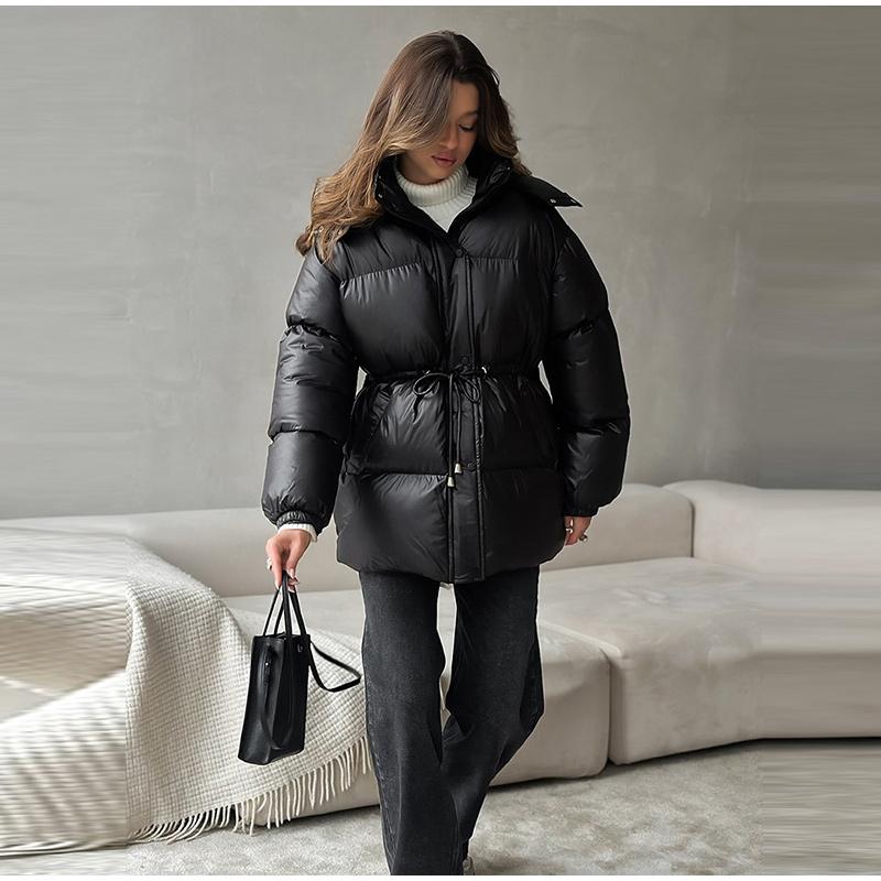 Hooded Zipper Drawstring Padded Jacket Women's Mid-length Padded Jacket New Hot-selling Padded Jacket Winter Warm Padded Jacket