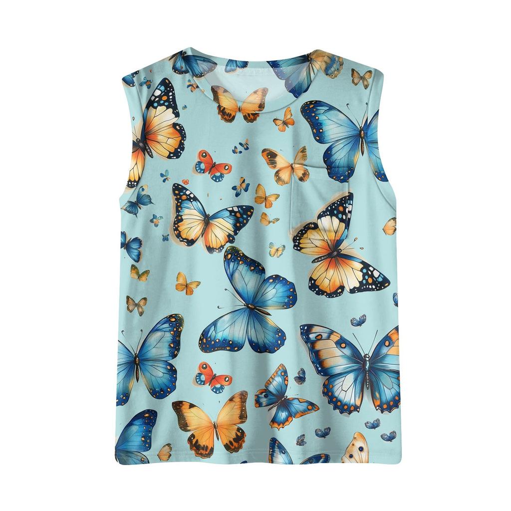 Damen-Tanktops 2025, lockere Passform, hoher Halsausschnitt, Sommertop, elegante, lässige ärmellose Shirts mit Tasche