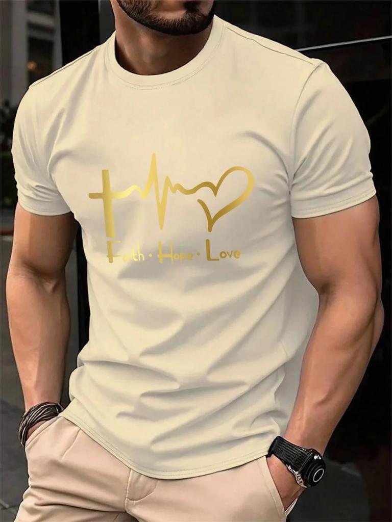 Fashion Men's Faith Hope Love 3D Printed T-shirt Summer Outdoor Sports Fitness Top Casual Comfortable Round Neck Short Sleeve Hoodie