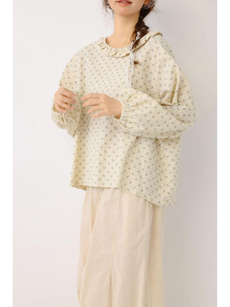 Spring/Summer 2026 Mori Girl Floral Batwing Lace Doll Shirt for Women