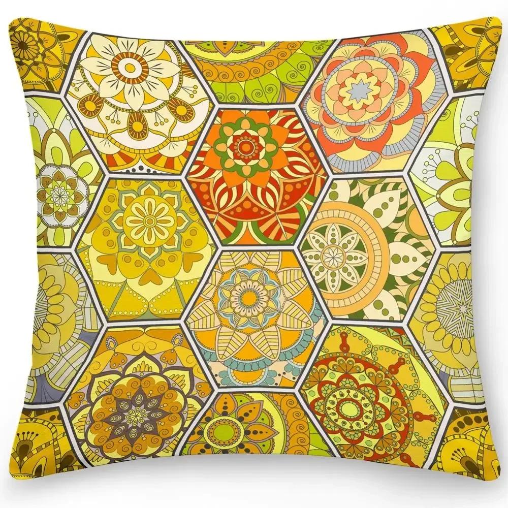 Square Cushion Cover Pillow Office Sofa Home Decor Double Sided Ethnic Flower Boho Style Case