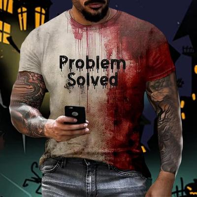 Halloween Blood Stain T-Shirt Short Sleeve Crew Neck Men's Casual Top Creepy Problem Solved I'm Fine T-Shirt for Halloween Party