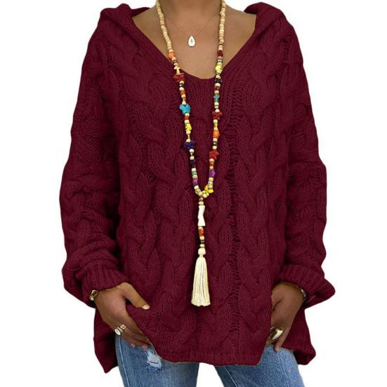 Knitted Hoodie Hooded Coldproof Thick Autumn Winter Solid Color Loose Sweater Jumper Female Clothing