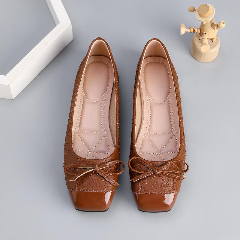 Women Ballet Flats 2026 Autumn Bowknot Square Toe Design Mary Jane Shoes Elegant Soft Sole High Quality Comfortable Single Shoes