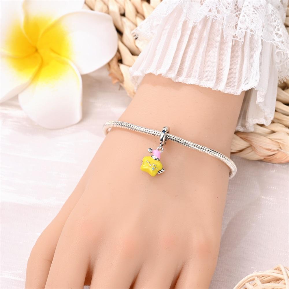 Cute copper Color Glowing Moon & Star Dangle Charm Fits Original Bracelet Women Summer Ocean Beads For Gold Zircon Gift
