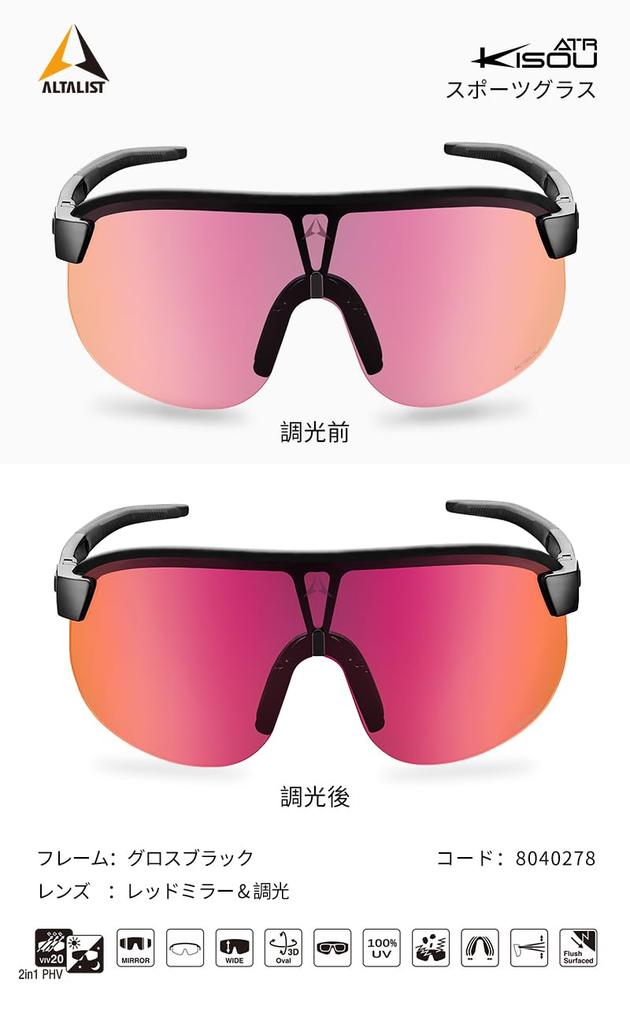 ALTALIST KISOU ATR Photochromic Lenses Frame Red Mirror (Black Lens)