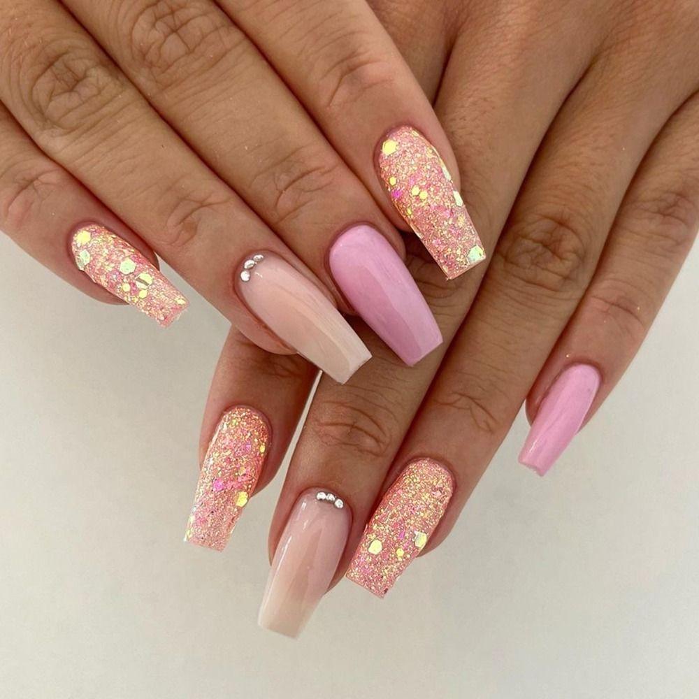 

New Long Ballerina False Nails Purple Flowers Flame Fake Nails Full Cover Maple Brown Nail Tips DIY