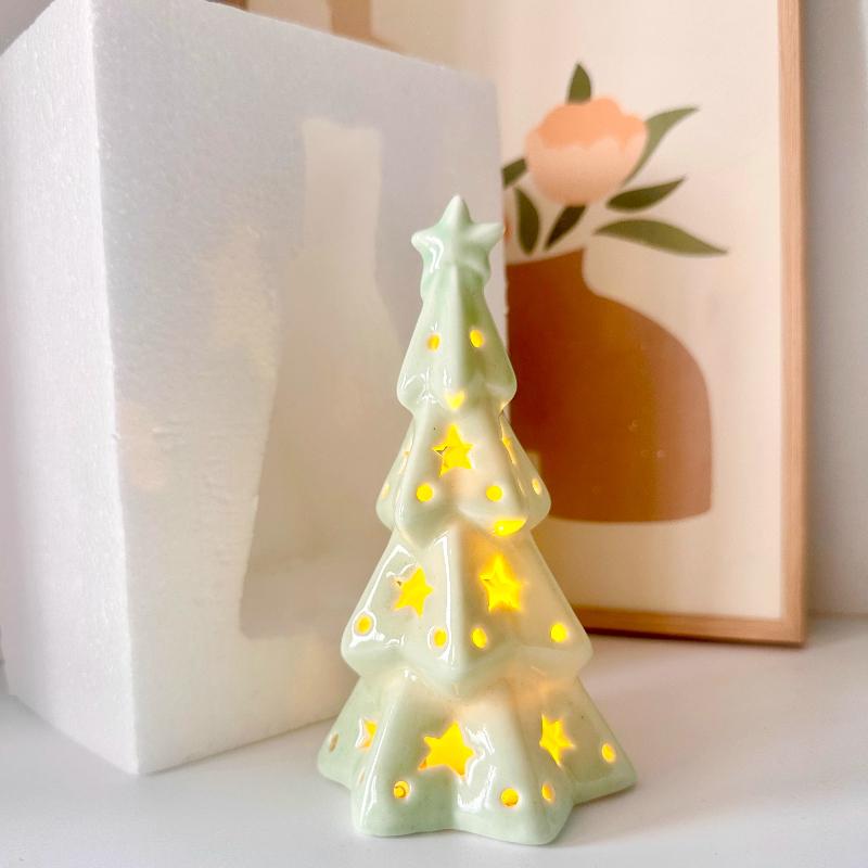 Ceramic Transparent Christmas Tree Night Light Gift Atmosphere Light Gift Height 16cm