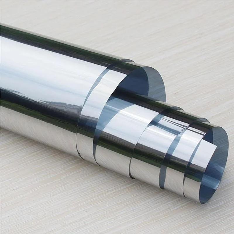 Home Decor Window Sticker UV-Proof Heat-Control PET One Way Mirror Reflective Film Privacy Protection Self-Adhesive Home Silver