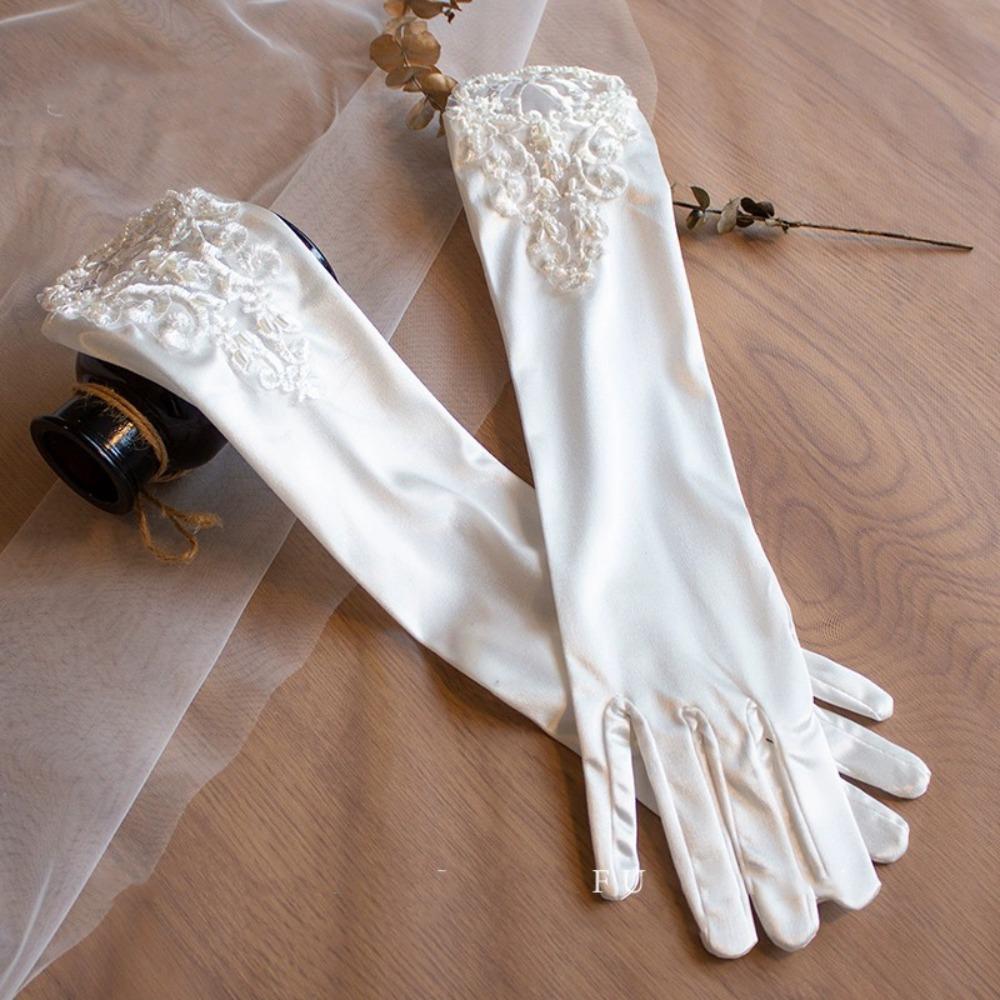 Vintage Wedding Bridal Gloves White Long Finger Mittens Fashion Satin Long Gloves  Women