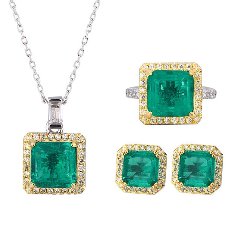 Jewelry Copper Bottom Gold-Plated Simulation Red Corundum Emerald Princess Square Set Main Stone 10 * 10-8 * 8