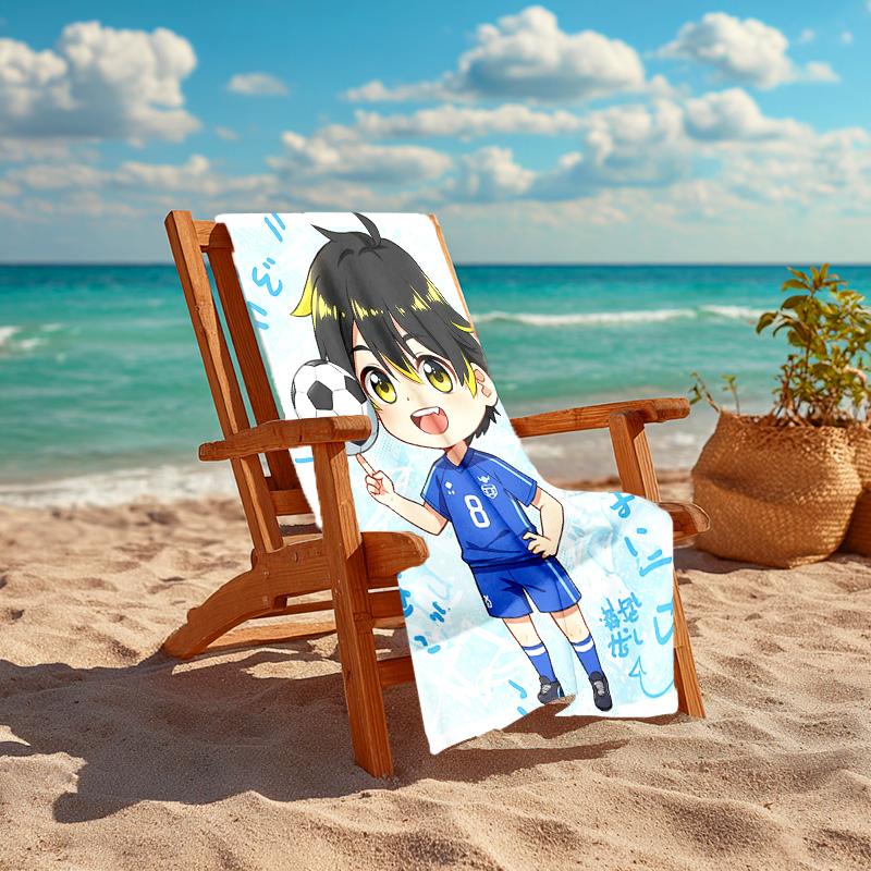 1pc Soccer Player Illustration Cartoon Quick Dry Microfiber Bath Towel for Swimming Surfing Camping Unisex Holiday. SJT7201137