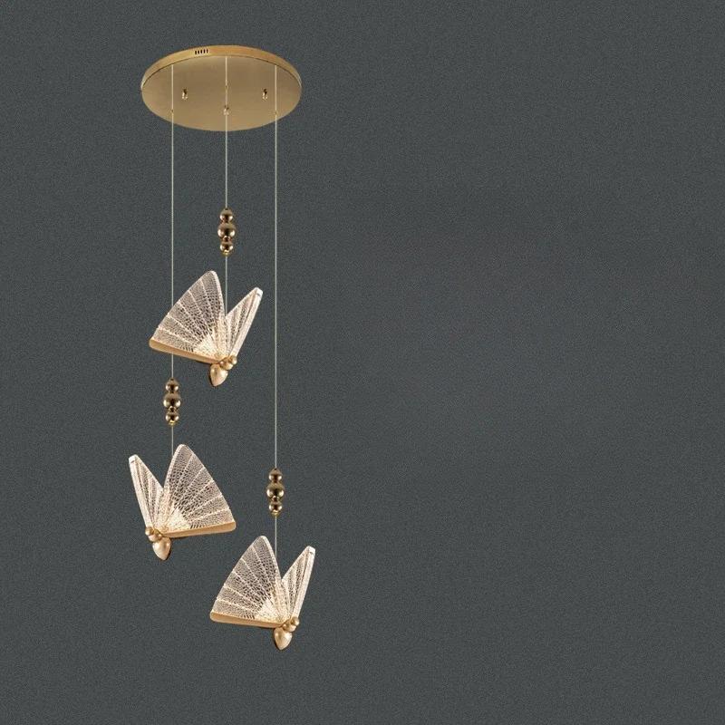 Nordic Duplex Luxury Living Room Background Wall Creative Decoration Rotating Staircase Butterfly Attic Hollow Chandelier