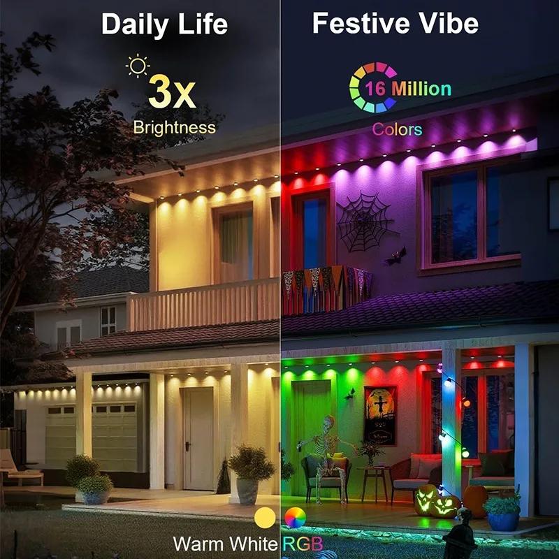 50FT/100FT/150FT/200FT/300FT Permanent Outdoor Lights Waterproof RGB String Lights DIY Scene Christmas Birthday Holiday Party