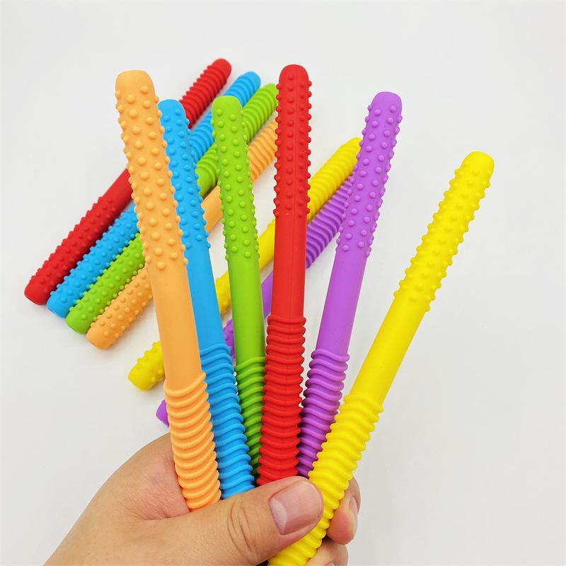 Reusable Baby Chewing Tube Non-Toxic Silicone Teeth Massager Hollow Molar Teether for Kids Speech Therapy Daily Use