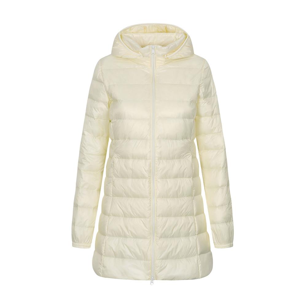 Winter Women Down Jacket Long Hooded Stand Collar Solid Color White Duck Down Coat Zipper S 7XL