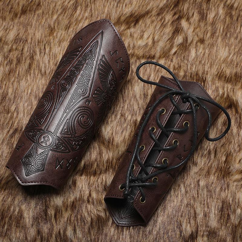 Medieval Retro Embossed Wristband Cosplay Stage Prop Knight Armguard Costume Matching Genuine Leather Embossed Arm Armor
